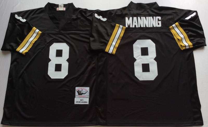 Saints 8 Archie Manning Black M&N Throwback Jersey->nfl m&n throwback->NFL Jersey